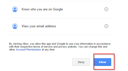 Google Permissions Page