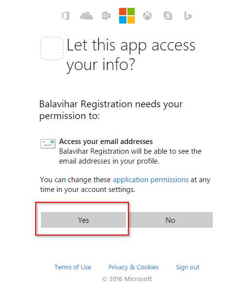 Microsoft Permissions Page